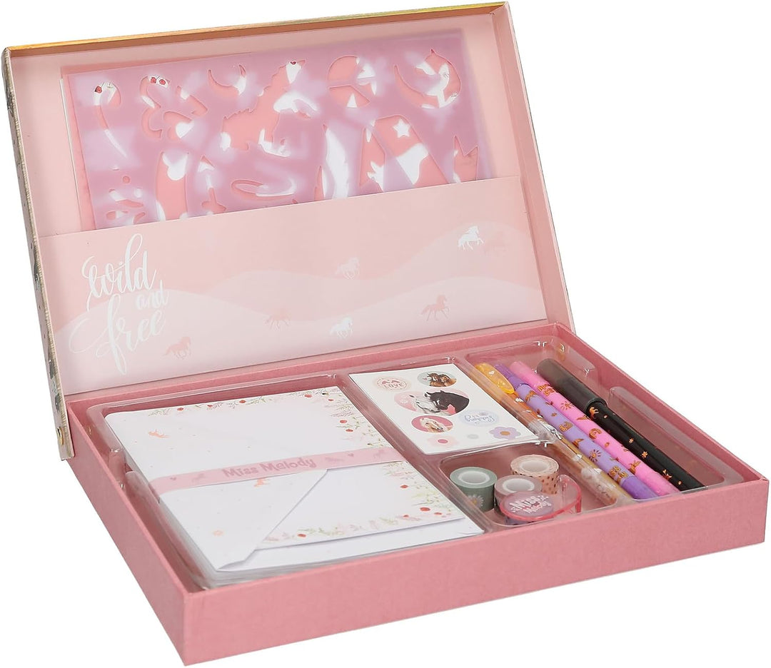 Depesche 13433 Miss Melody - Handlettering Briefbox im Pferde Design, Schreibset inkl. Briefpapier,
