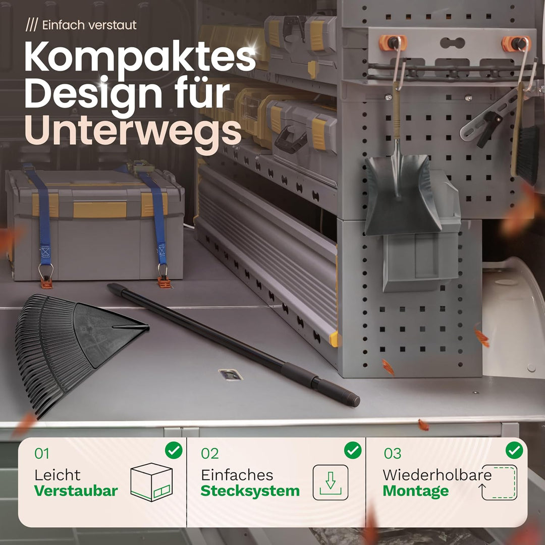 Novatool Laubbesen mit Teleskop-Stiel bis 152cm, Laubfeger mit 30 Kunststoff-Zinken, Rechen Arbeitsb