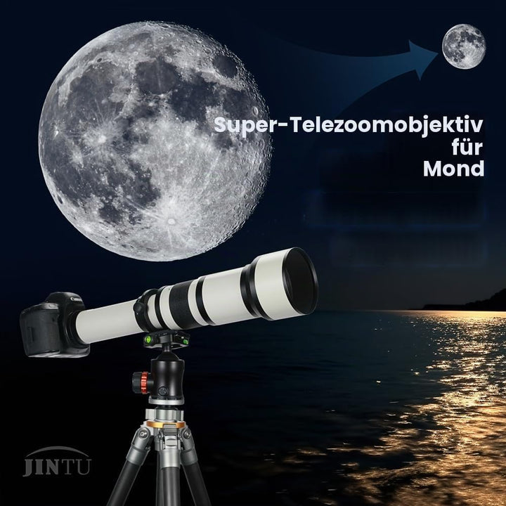 JINTU Teleobjektiv EF 650-1300mm F8 EF Objektiv für Canon SLR, Manueller Fokus MF Zoom Objektiv für