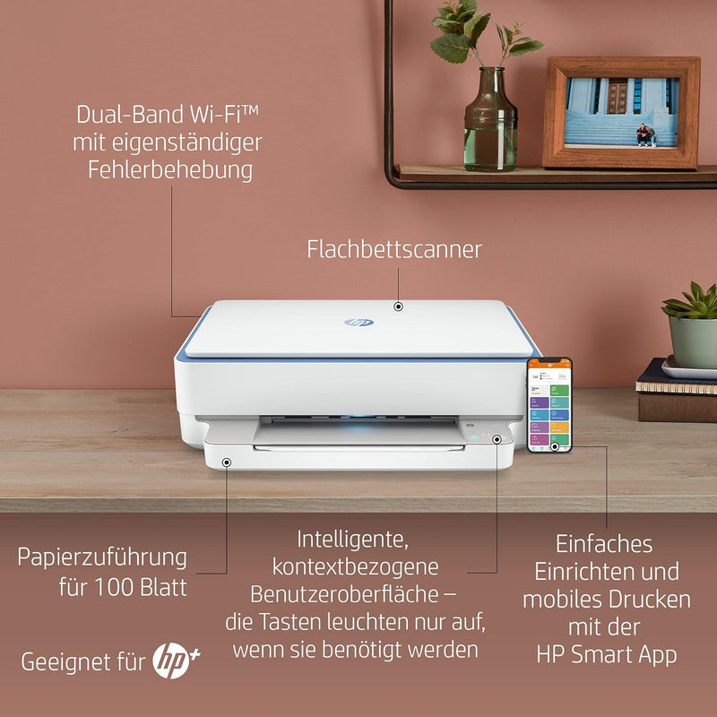 HP ENVY 6010e Multifunktionsdrucker (HP+, Drucker, Scanner, Kopierer, WLAN, Airprint) inklusive 6 Mo