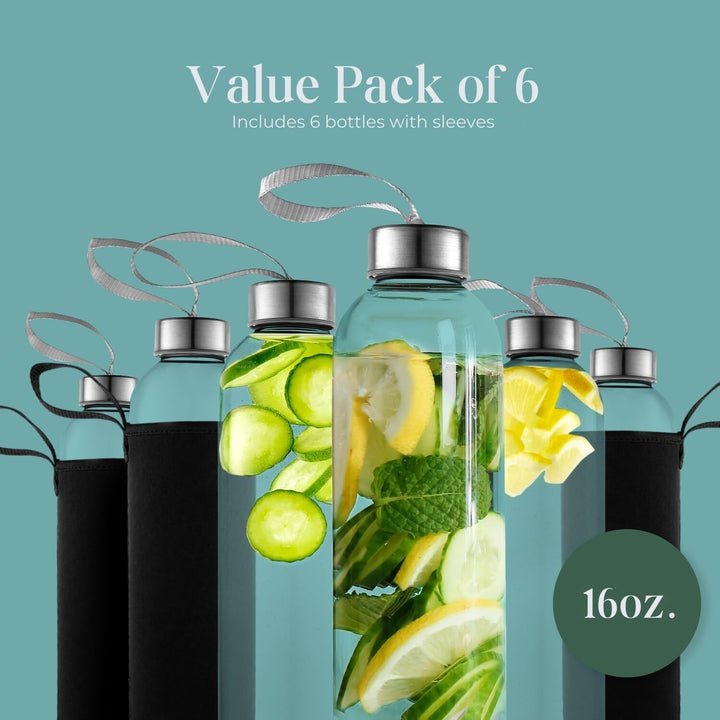 Kitchen Lux 473 ml Glas-Wasserflaschen, wiederverwendbare Wasserflaschen mit luftdichten, 6 Stück, E