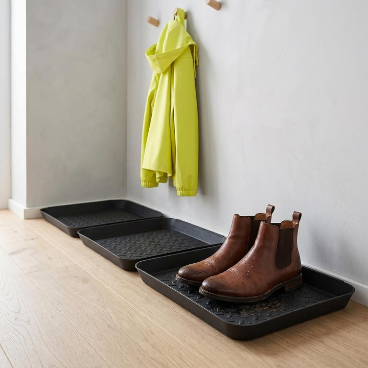 3er Set Schuhabtropfschale 35x27x2,8cm, Schuhmatte Abtropfmatte mit Hohem Rand & Punktmuster, Robust