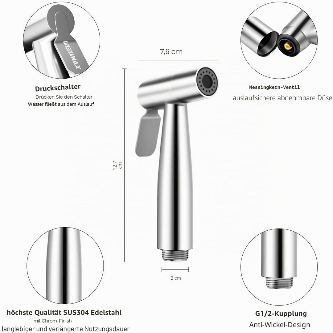 WEIDMAX Bidet-Handbrause,Hohe Powered Hand gehalten Bidet Sprayer Premium Edelstahl gebürstet Spraye
