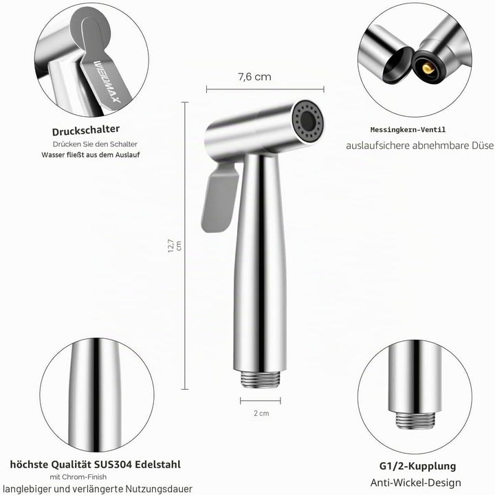 WEIDMAX Bidet-Handbrause,Hohe Powered Hand gehalten Bidet Sprayer Premium Edelstahl gebürstet Spraye