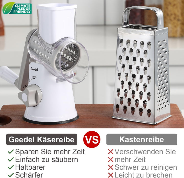 Käsereibe, Reibe für Gemüse mit 3 Trommelblättern, Trommelreibe Schnelleres und Einfaches Schneiden,