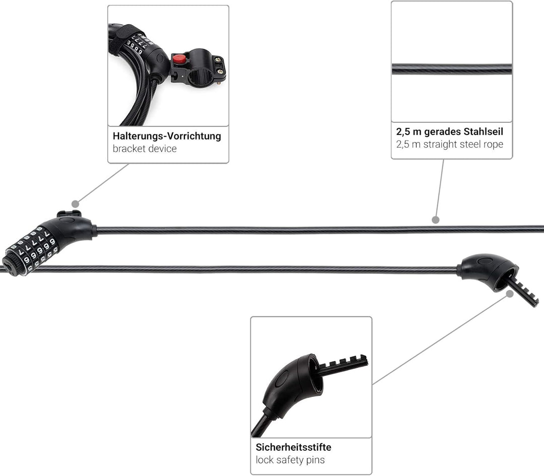 qeedo Bike Trailer Lock Fahrradanhänger Kabelschloss [2,5m x 8mm] Fahrradschloss