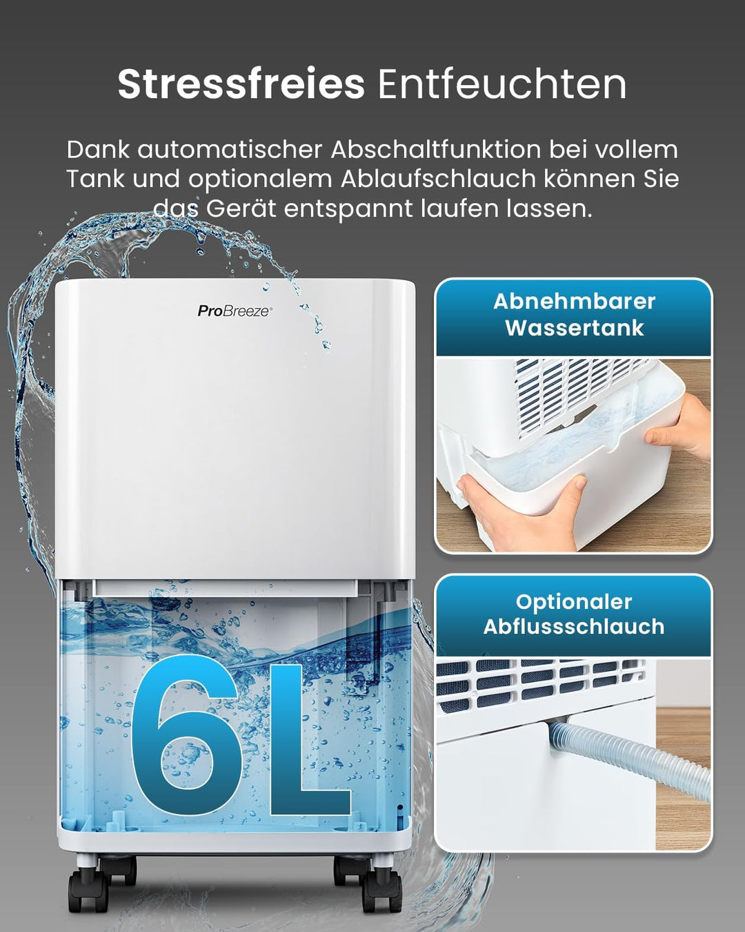 Pro Breeze Luftentfeuchter 6L in 24h Entfeuchtungsleistung - Dehumidifier - Luftentfeuchter elektris