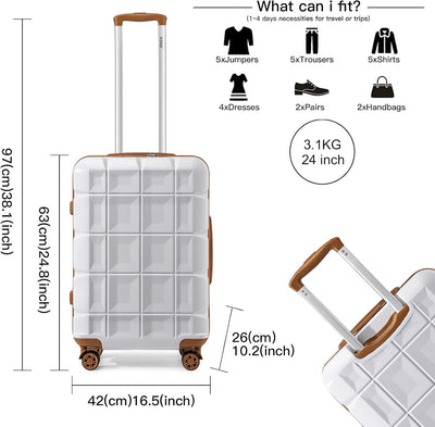 KONO Gepäck-Sets Kofferset 2 Teilig Mittelgross Koffer mit Beautycase (62cm+Kosmetikkoffer, Weiss) W