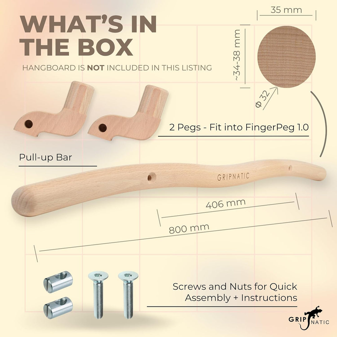 Buchenholz Klimmzugstange für FingerPeg 1.0 Hangboard, Abnehmbar | Abnehmbare Buchenholz-Stange für