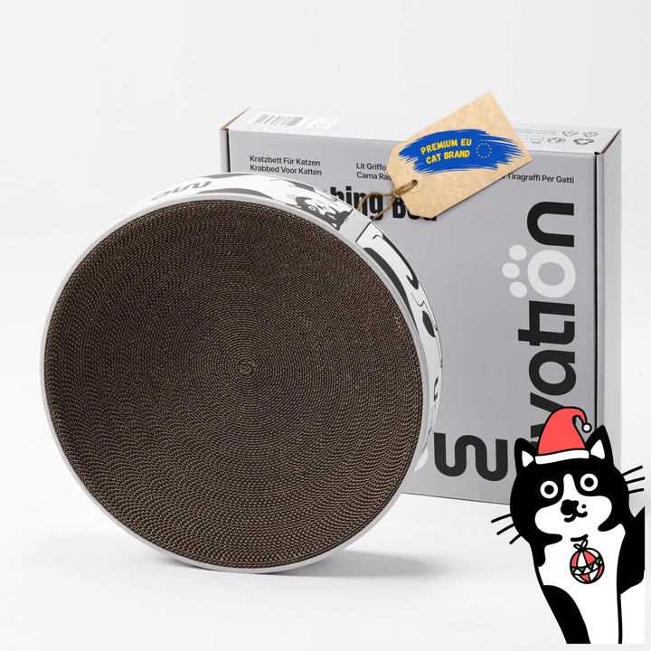 Kratzbett für Katzen - 46 cm grosses Kratzbrett XL aus 100% recycelter Wellpappe, rundes Katzenbett