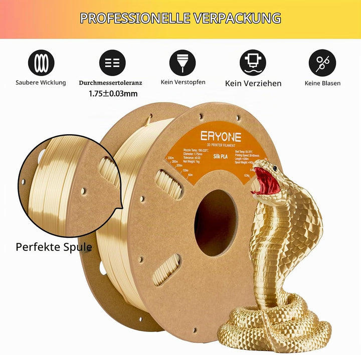 ERYONE Seiden PLA Filament 1.75mm, PLA Seiden Filament für 3D Drucker, 1.75mm +/- 0,03 mm, 1kg /Spul