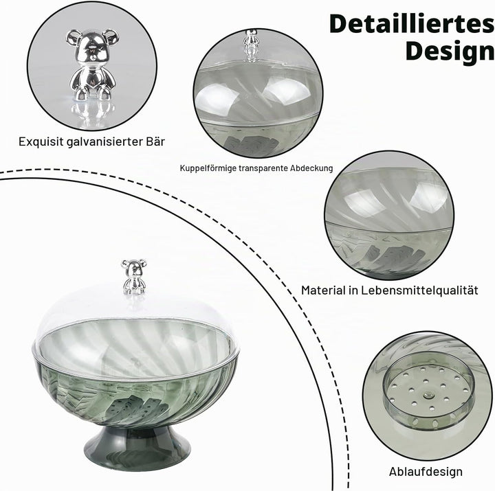 Obstschale mit Deckel und Abtropfeinsatz – Kunststoff Fruchtschale mit Fuss für Tischdeko, Snackscha