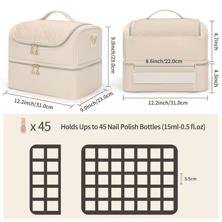Nagellack Aufbewahrung, Doppelschicht Nagellack Organizer Tasche, Reise Aufbewahrungsbox für 45 Flas