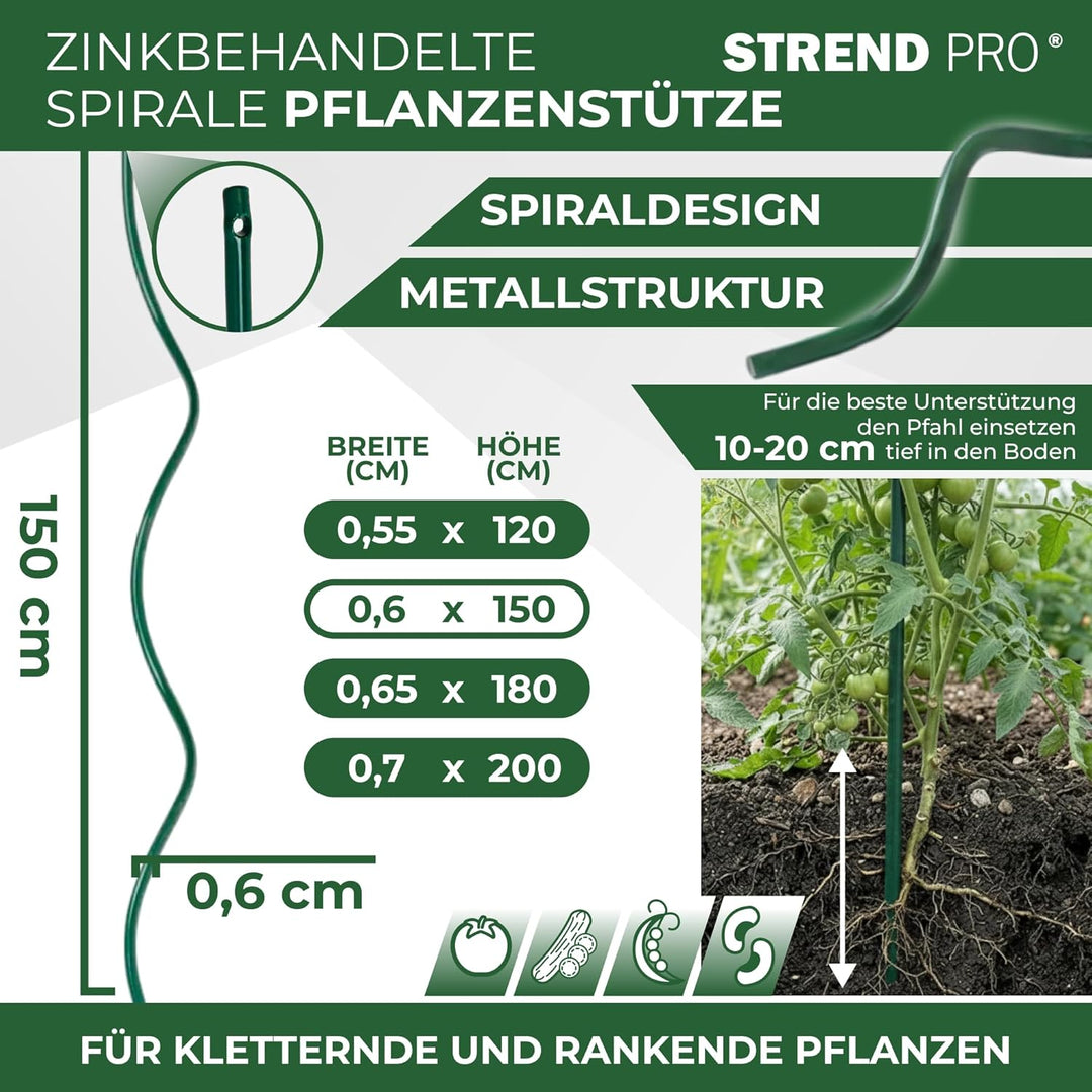 STREND PRO Tomatenstäbe 150 cm - 25 STK. | Spiralstab Ø 6 mm Verzinkter Stahl | Pflanzstab, Tomatens