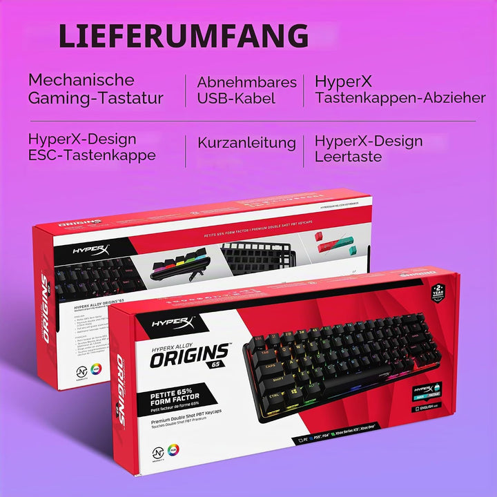 HyperX Alloy Origins 65 – Mechanische Gaming-Tastatur - Ultrakompakter 60% Formfaktor - HyperX Red A