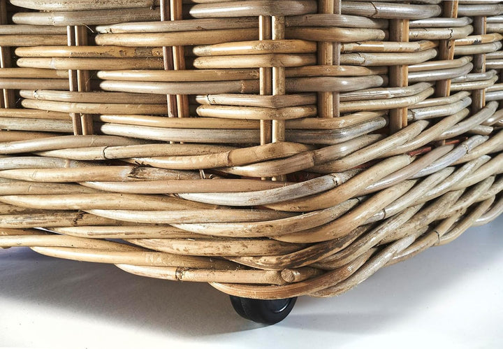 Kobolo Kaminholzwagen mit Rollen Holzkorb für Kaminholz - Rattan - mit Innenfutter aus Leinen