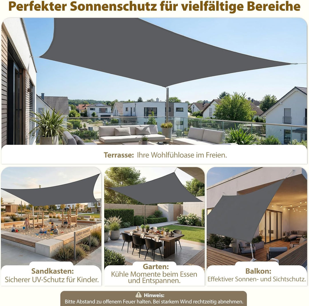 Sekey Sonnensegel Wasserdicht 2x3m Rechteckig mit Edelstahl Befestigungs Kit PES Polyester, Sonnensc