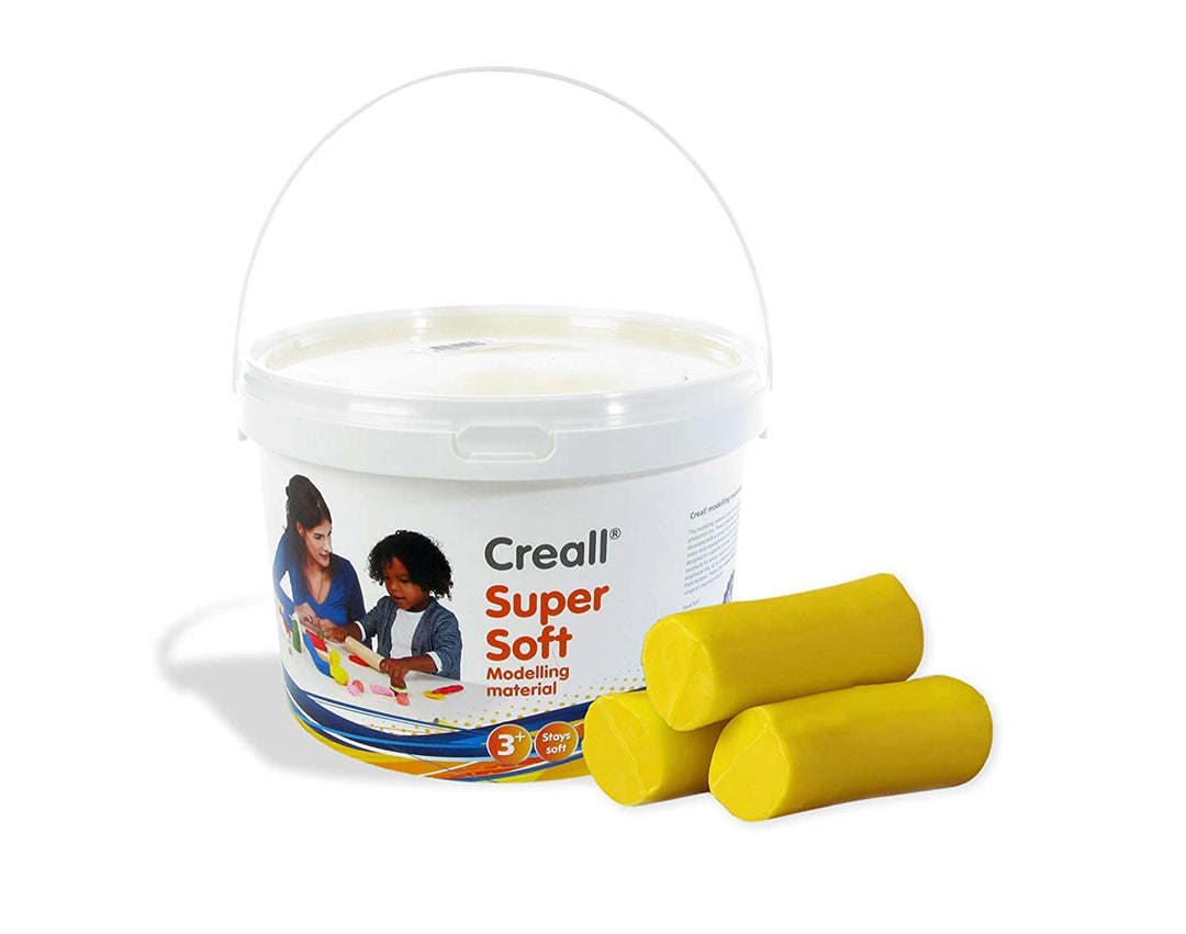 Creall Supersoft Knetmasse Gelb, 1750g Eimer | Superweiche, dauerhafte Modelliermasse | Auf Wachsbas