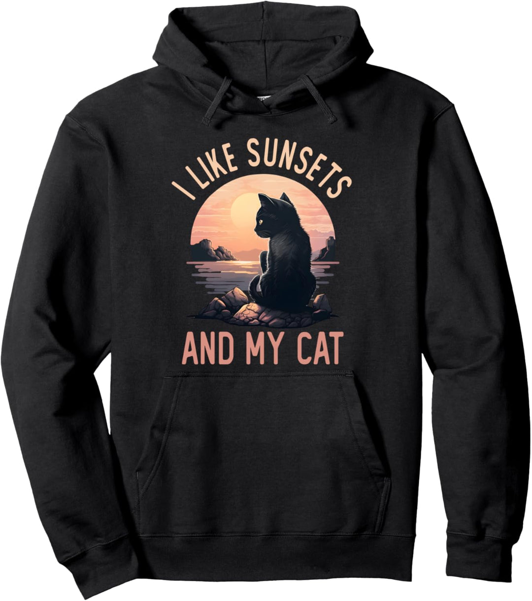 Sommer Cat Sunset Outfit Damen Und Herren Schwarze Katze Pullover Hoodie