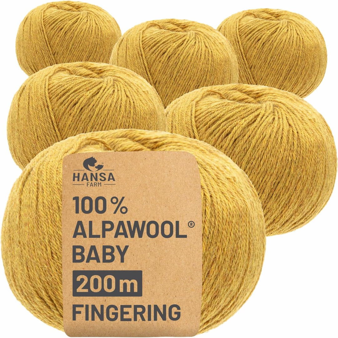 HANSA-FARM | 100% Baby Alpakawolle in 50+ Farben (kratzfrei) - 300g Set (6 x 50g) - weiche Alpaka Wo