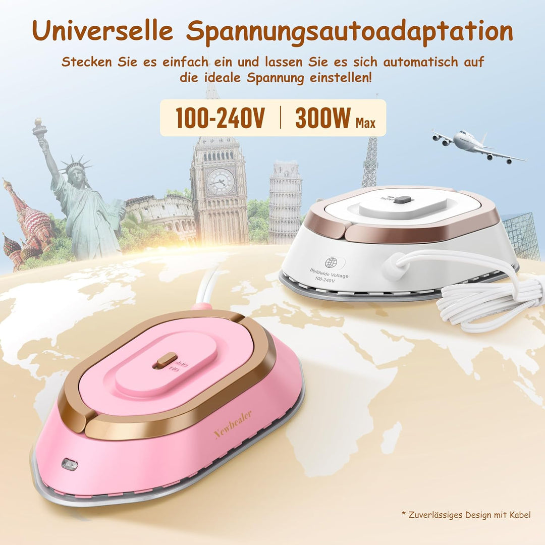 Newbealer Mini Reisebügeleisen mit Universalspannung 100-240V, Kompaktes Bügeleisen für Kleidung (ke