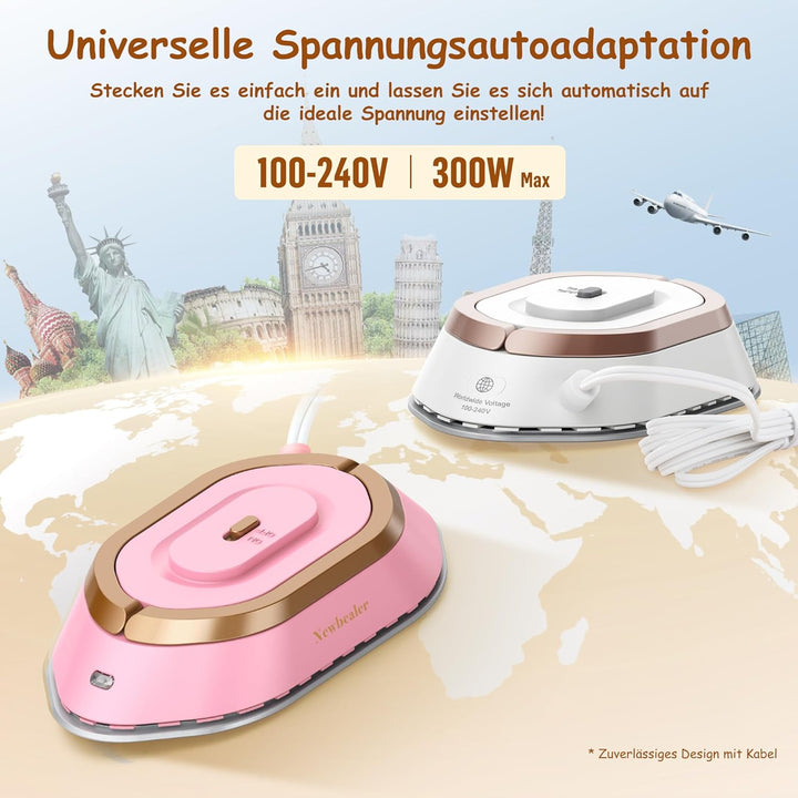 Newbealer Mini Reisebügeleisen mit Universalspannung 100-240V, Kompaktes Bügeleisen für Kleidung (ke