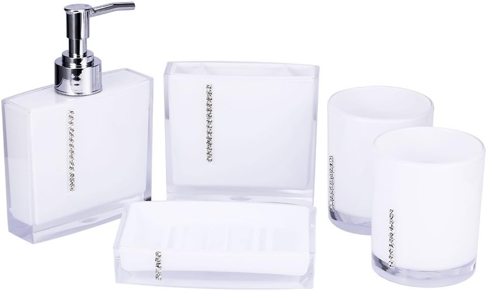 5-Stück Erstklassig Badezimmer Set (aus Hochwertige Acryl mit Diamanten) Bad Accessoire Set Lotion-F