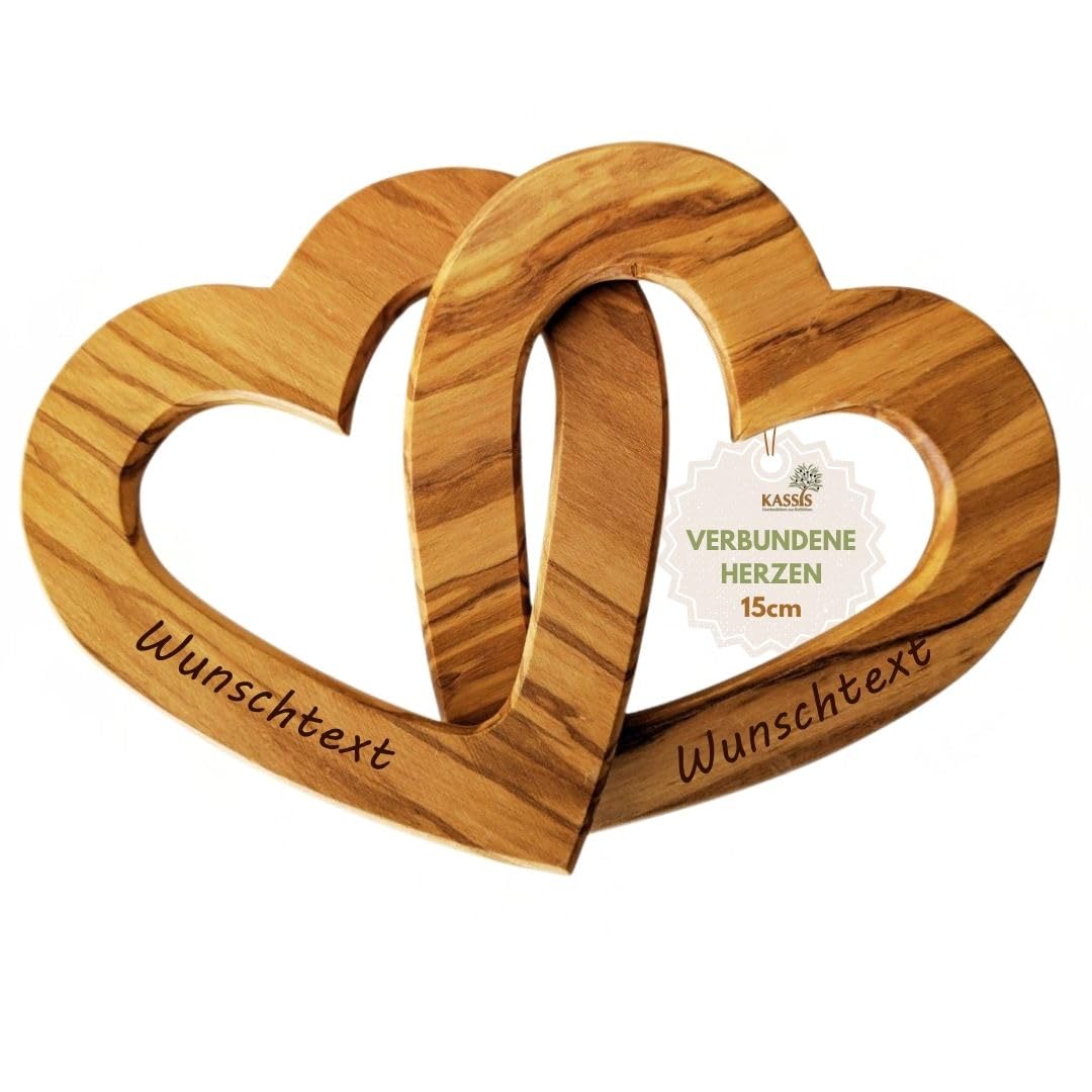 Kassis Geschenkartikel Personalisierte Olivenholz-Herzen für Brautpaar, zum Valentinstag, Jubiläum,