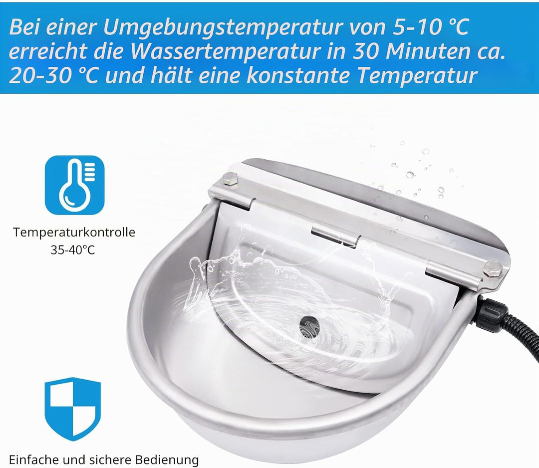 Automatisch beheizter Edelstahl-Wassernapf mit Schwimmerventil, Thermo-Wassertrog für Vieh, Rinder,