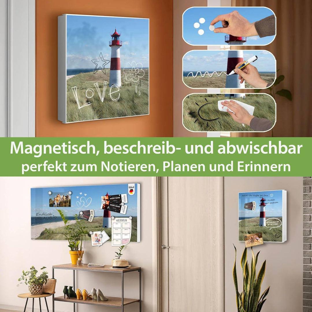 banjado® Grosser Schlüsselkasten Glas/Schlüsselbox 30cm x 30cm mit 50 Haken - Motiv Leuchtturm/Schlü