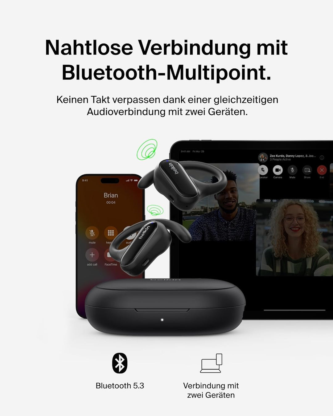Belkin SoundForm ClearFit kabelloser Open-Ear Kopfhörer, Leichter, bequemer Sportkopfhörer, Kopfhöre