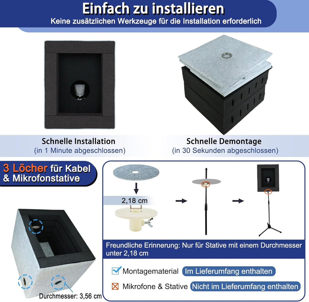 BXI Geschlossene Gesangskabine, Tragbare Mikrofon Isolationsbox, Faltbarer Reflexionsfilter mit Akus