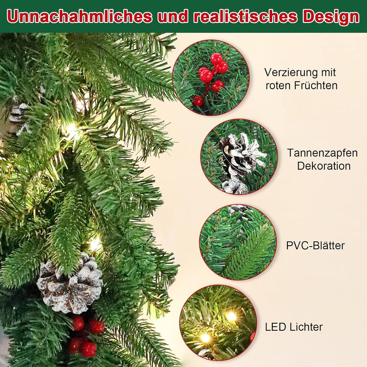 ACXIN Weihnachtsstock, Weihnachtsgirlande Rebe, Mit LED Leicht, Roten Beeren und Tannenzapfen Rebe,