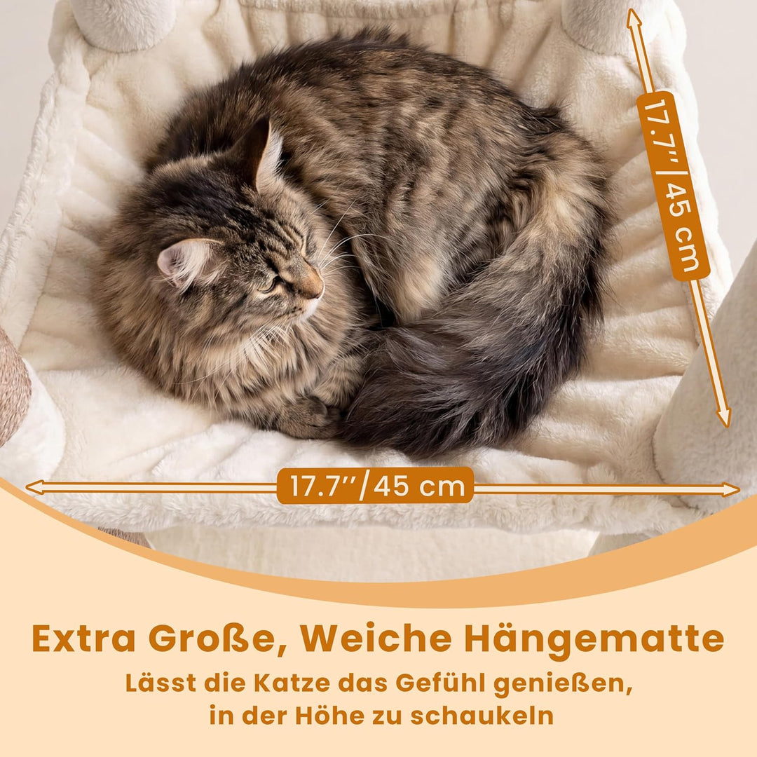 Heybly kratzbaum gross 142 cm mit Leichtem Aufstieg, Beige HCT028MJ | 2 Ruheplattformen, Katzenhöhle