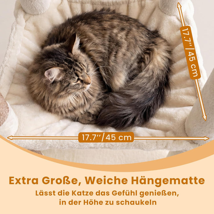 Heybly kratzbaum gross 142 cm mit Leichtem Aufstieg, Beige HCT028MJ | 2 Ruheplattformen, Katzenhöhle