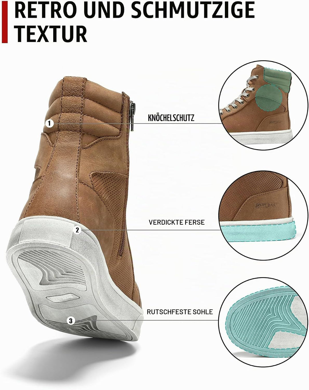 BORLENI Motorradschuhe Herren Leder Retro Motorradstiefel Männer lässige motorrad sneaker reissversc