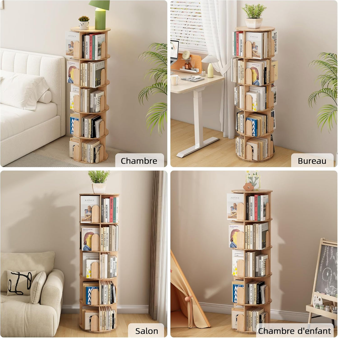 Bücherregal Kinder, 360° Drehbares Bücherregal mit 5 Ebenen, Drehregal Spielzeugregal, Multifunktion