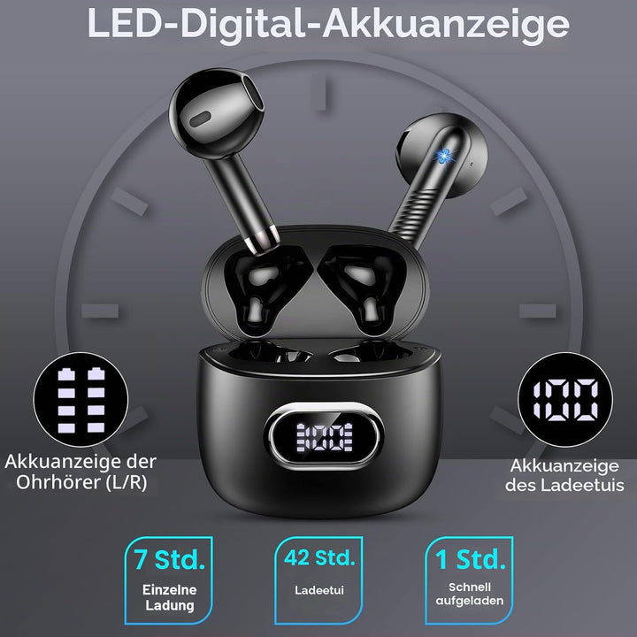 Bluetooth Kopfhörer, In Ear Kopfhörer Kabellos Bluetooth 5.4, Tiefer Bass 6D-Stereo Ear Buds, 50 Std
