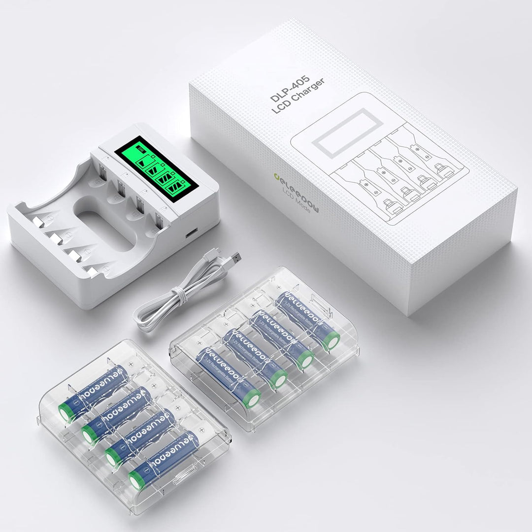 Delyeepow Akku Ladegerät, mit 1100mAh 8 Stück AAA Akkus Wiederaufladbar, NiMH 1.2V Batterie AAA Wied