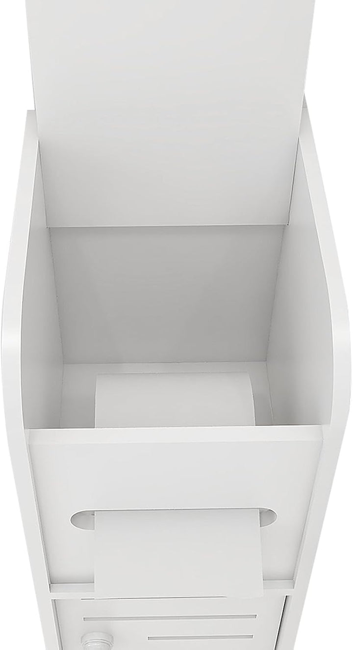 17x15x78cm Doppeltür PP Badezimmerschrank Weiss – Schmaler WC Schrank mit Toilettenpapierhalter, Pla