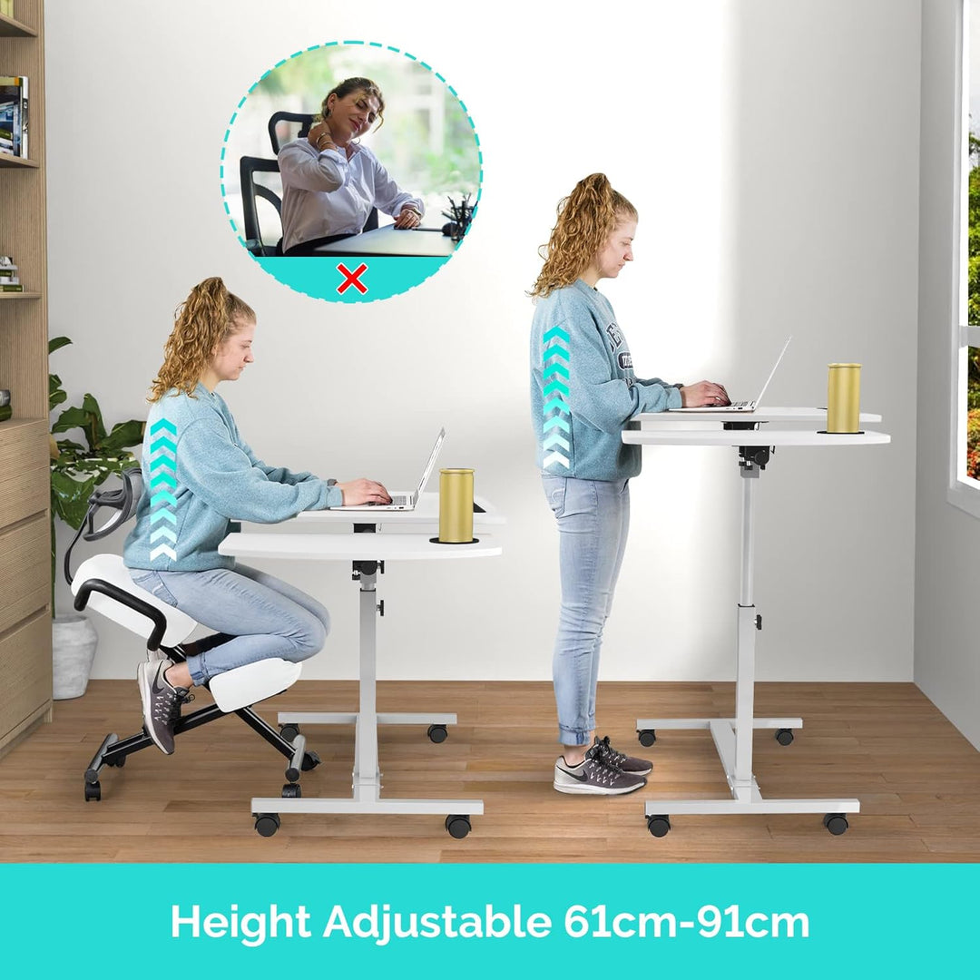 PIPIPOXER Laptoptisch Höhenverstellbar 61-91 cm, 60×40cm Mobiler Stehtisch mit 4 Rollen & 1 Stopp-Le
