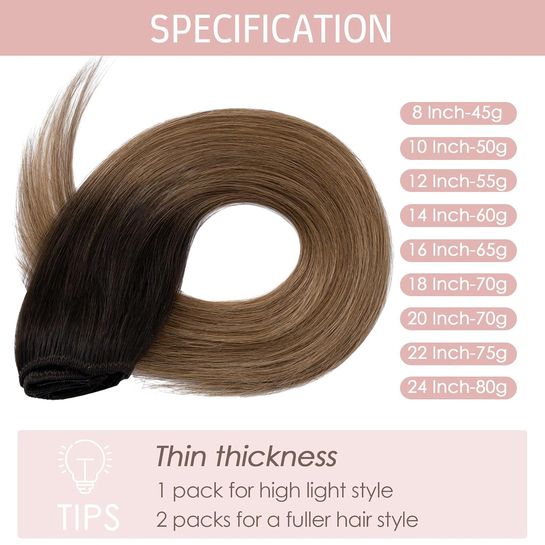 Silk-co Echthaar Clip In Extensions 8 Tressen 18 Clips 55g, Balayage Hair Extensions, Remy Echthaar