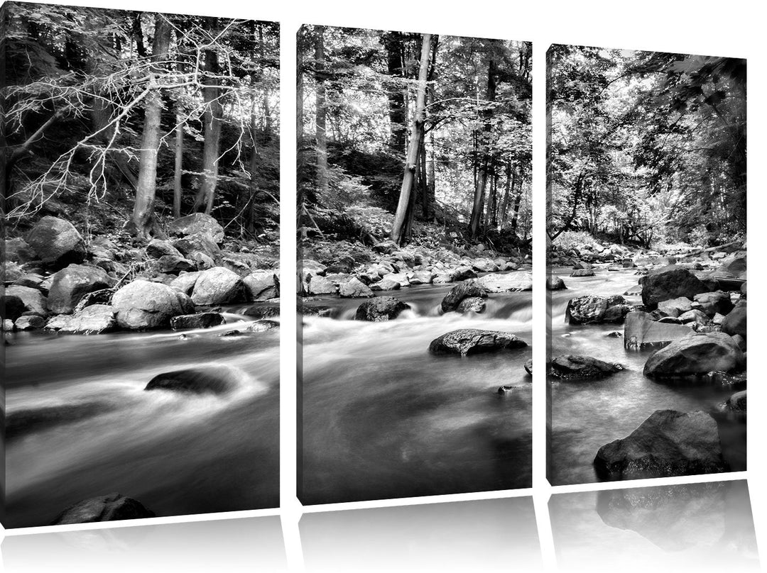 Pixxprint Fluss mit Steinen als Leinwandbild/Grösse: 3 Teilig (120x80 cm) cm/Wandbild/Kunstdruck/fer