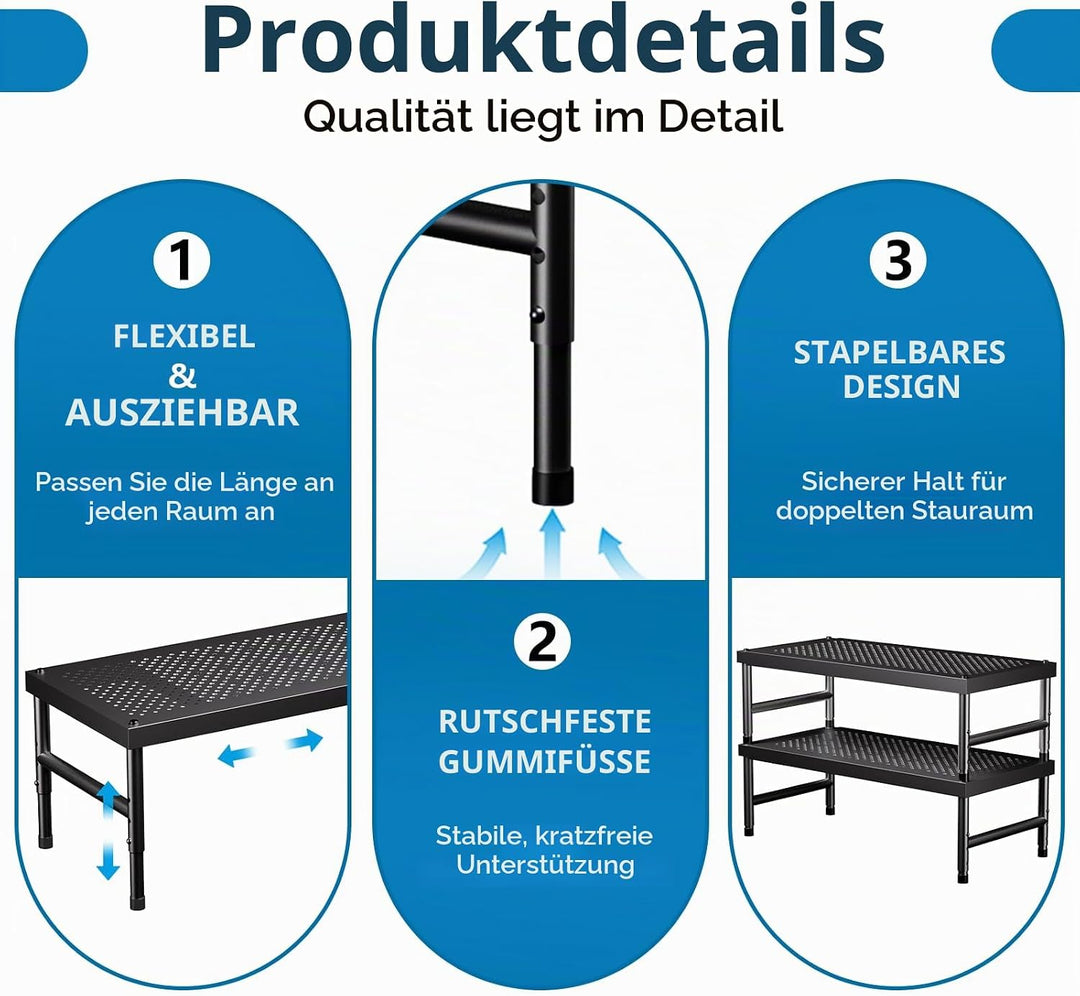 HI NINGER 2er Set 42–72 cm Erweiterbares Schrankregal, Küchen Organizer Verstellbar &amp; Stapelbar, Gew