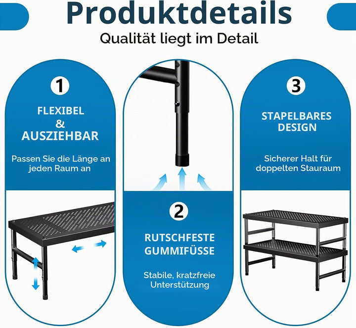 HI NINGER 2er Set 42–72 cm Erweiterbares Schrankregal, Küchen Organizer Verstellbar &amp; Stapelbar, Gew