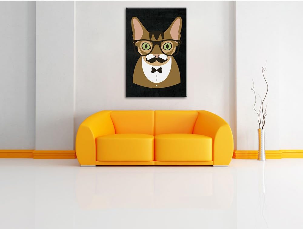 Pixxprint Hipster Katze (Main Coon) als Leinwandbild/Grösse: 100x70 cm/Wandbild/Kunstdruck/fertig be