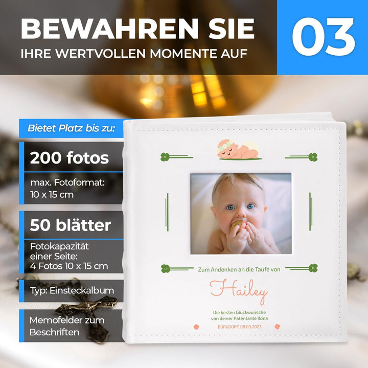 Maverton Einsteckalbum + mit Aufdruck - für 200 Fotos 10x15-100 weisse Seiten - Grösse 21x22cm - Wei
