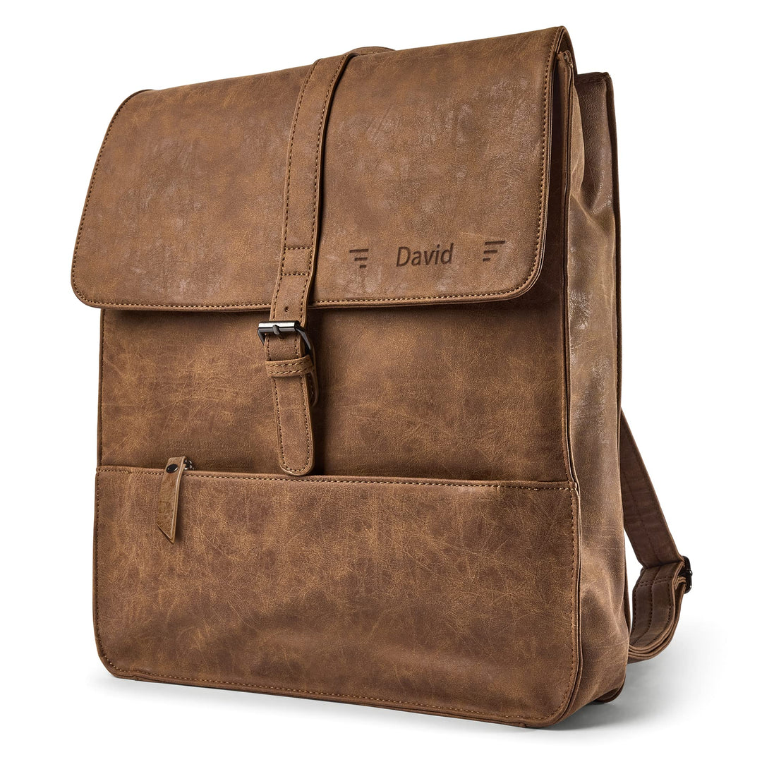 your surprise Lederrucksack für Damen, Herren und Kindern personalisierbar aus Kunstleder in braun,