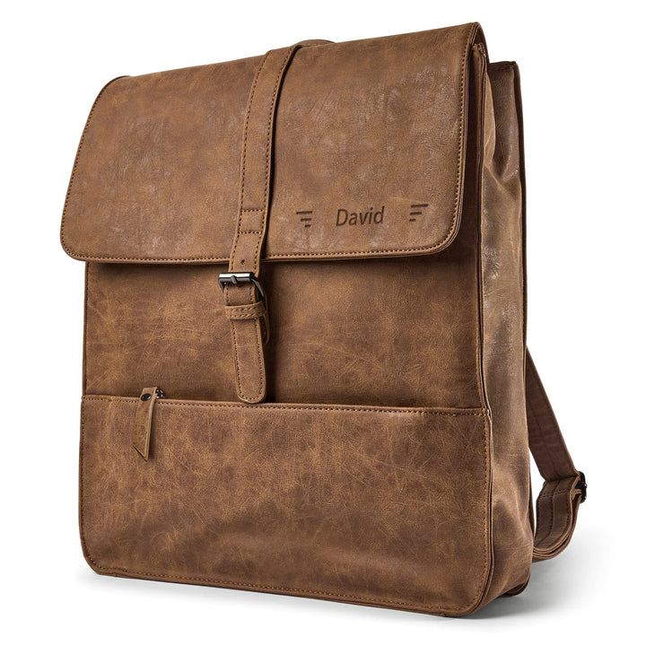 your surprise Lederrucksack für Damen, Herren und Kindern personalisierbar aus Kunstleder in braun,
