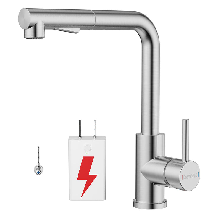 DAYONE Niederdruck Wasserhahn Küche Ausziehbar, Niederdruck Armatur Küche Ausziehbar 3 Anschlüsse, 2